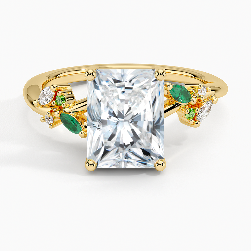18K Yellow Gold Arden Diamond Ring with Lab Emerald Accents