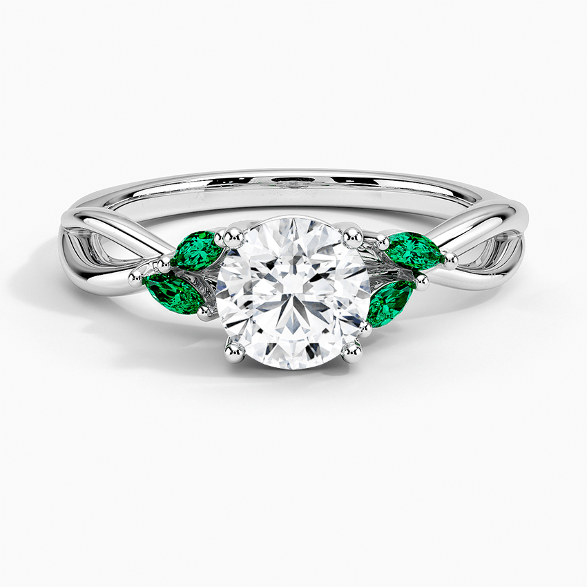 Solid Silver Ring Emerald and Diamond Ring Natural Emerald & Diamond Engagement Ring Classic Emerald Ring Exclusive Diamond Ring