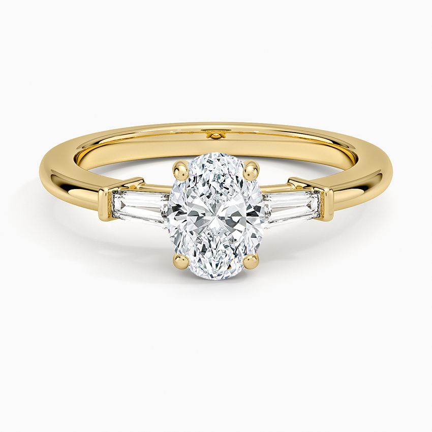 18K Yellow Gold Tapered Baguette Three Stone Diamond Ring