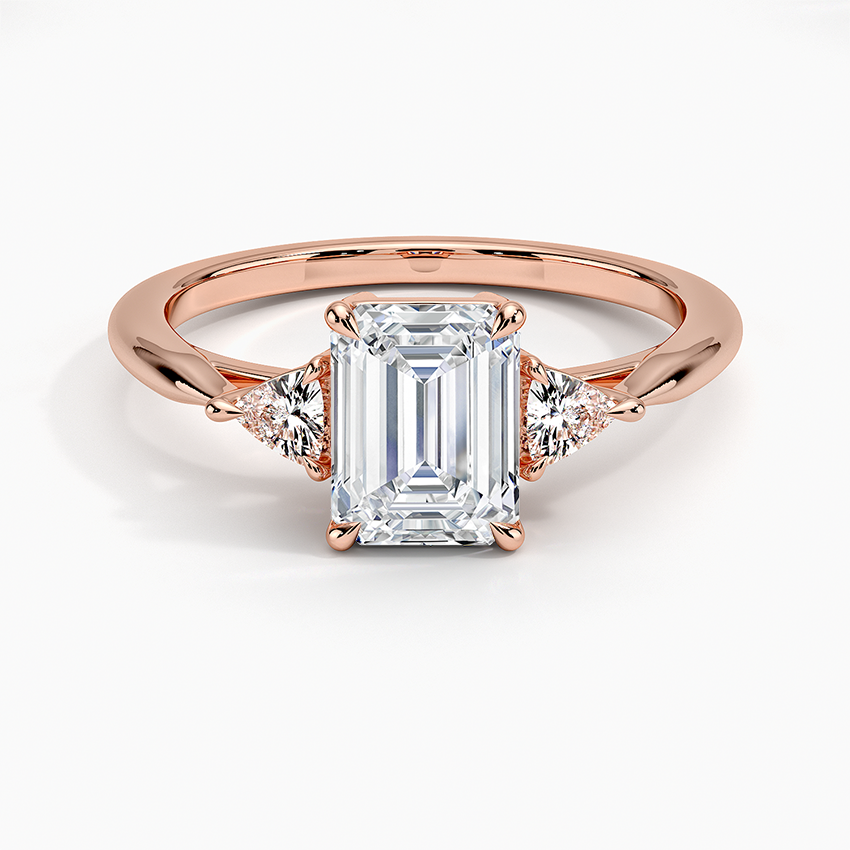 14K Rose Gold Trillion Cut Three Stone Diamond Ring