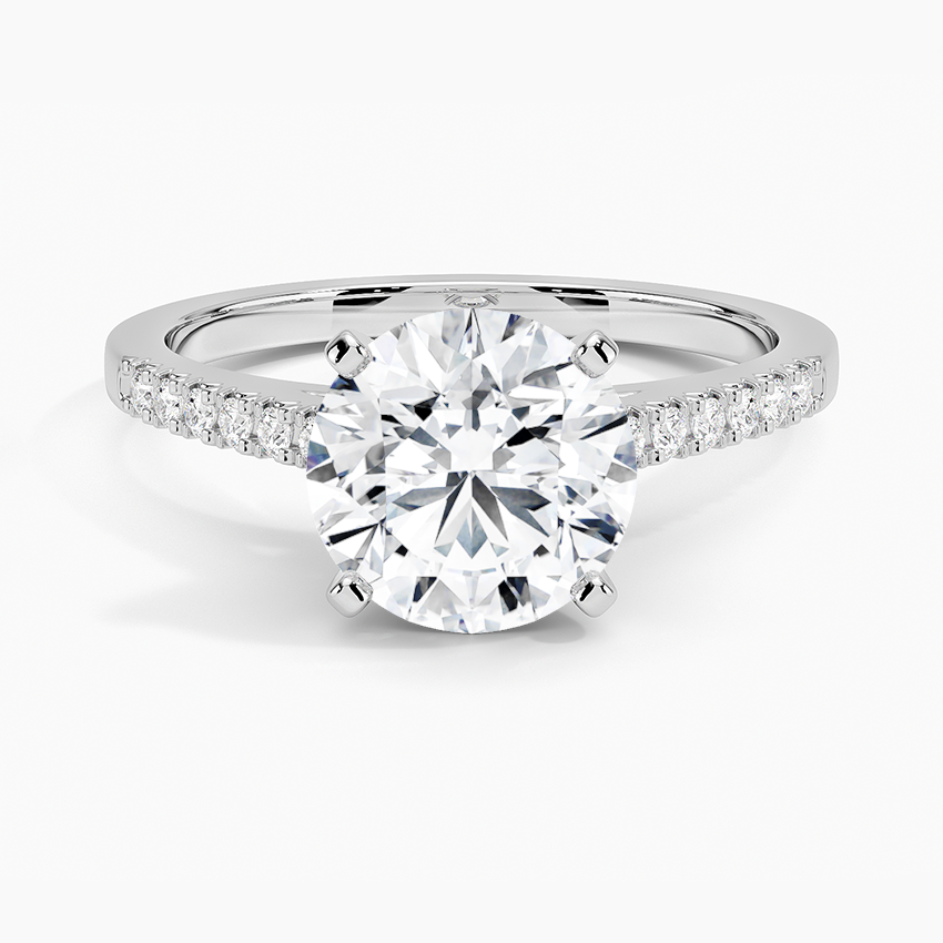 Round Diamond Halo Engagement Ring, .90 Carat Center, 14K White