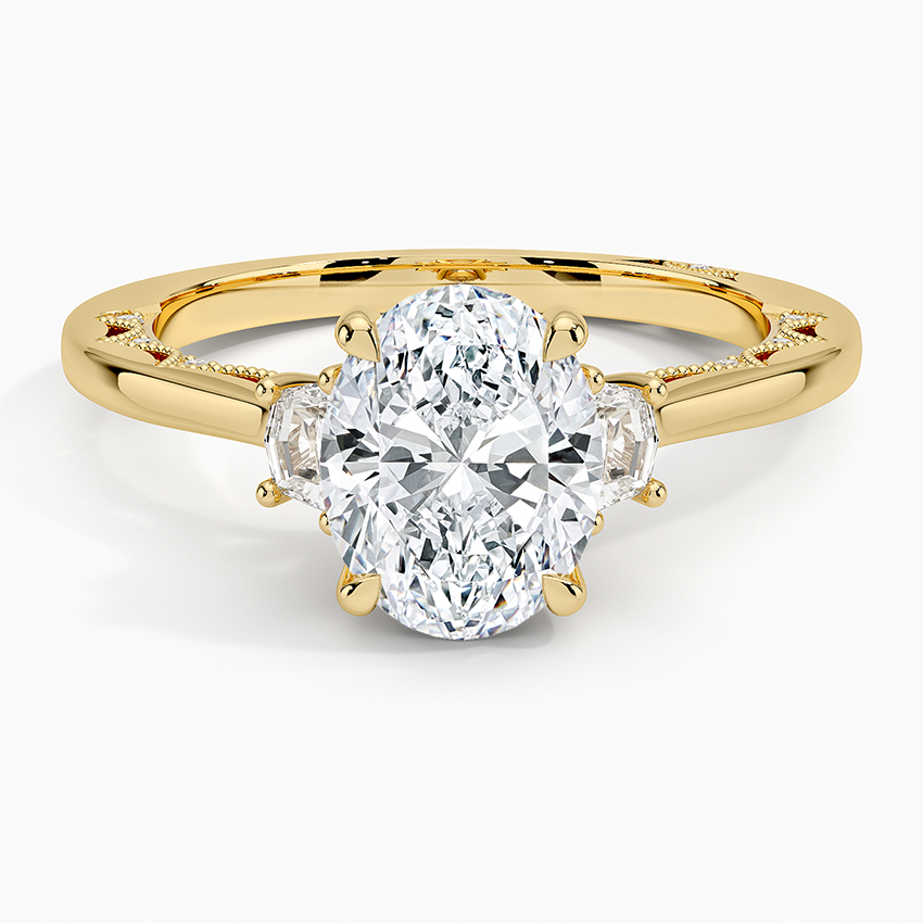 18K Yellow Gold Tacori Lunetta Crescent Three Stone Diamond Ring