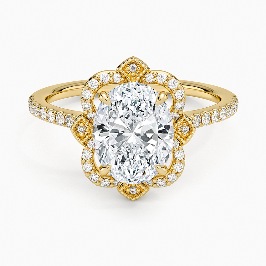 18K Yellow Gold Reina Halo Diamond Ring, large top view