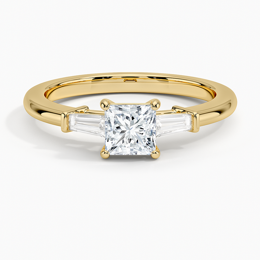 18K Yellow Gold Tapered Baguette Three Stone Diamond Ring