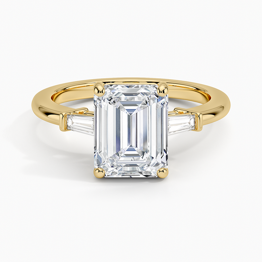 18K Yellow Gold Tapered Baguette Three Stone Diamond Ring