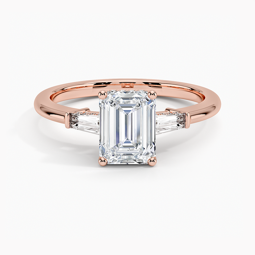 18K White Gold Adorned Tapered Baguette Three Stone Diamond Ring
