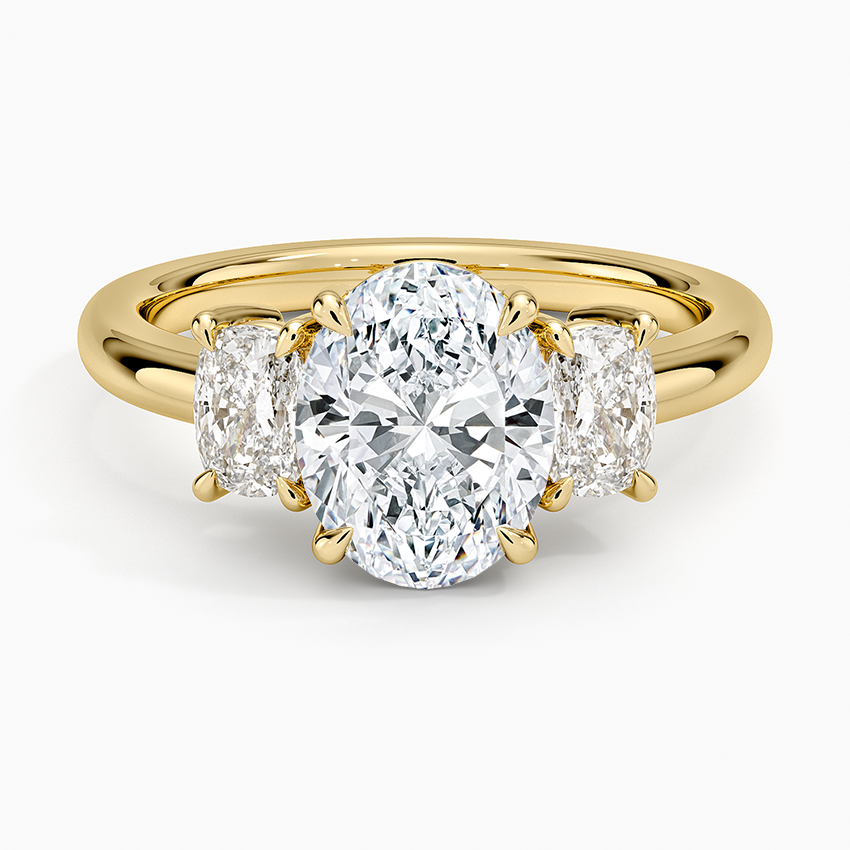Faye Elongated Cushion Three Stone Diamond Ring in 18K Yellow Gold