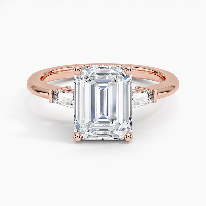 14K Rose Gold Adorned Tapered Baguette Three Stone Diamond Ring