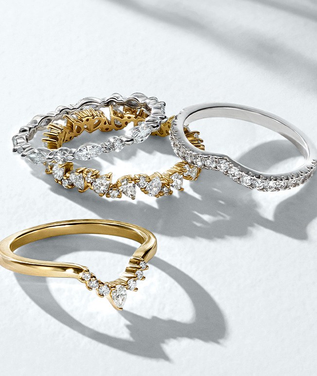 Gold diamond wedding rings.