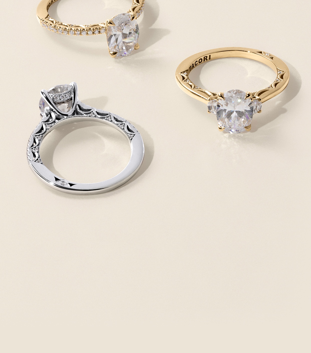 Variety of diamond engagement rings from the Tacori collection.