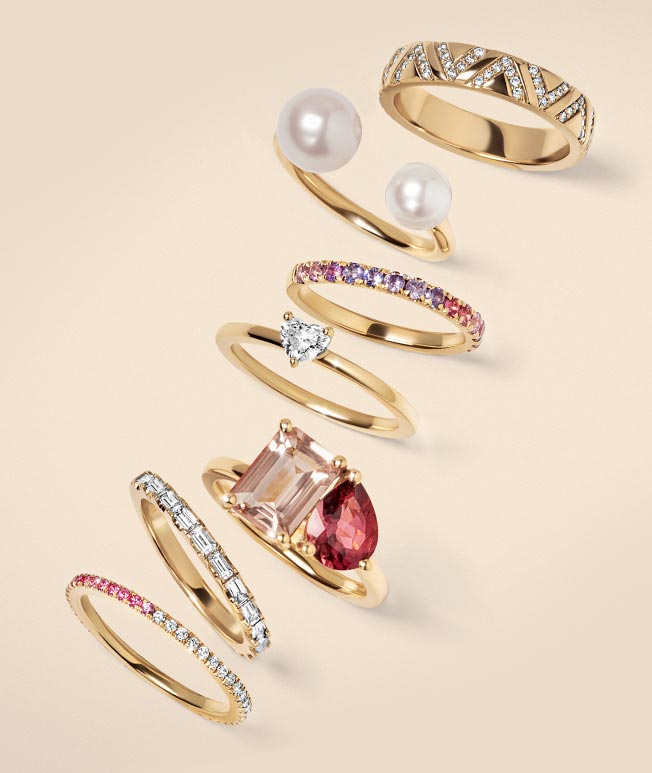 Variety of gold diamond and gemstone fashion rings