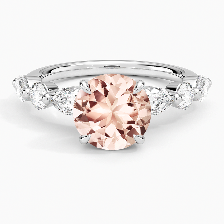 Morganite Grand Versailles Diamond Ring in 18K White Gold