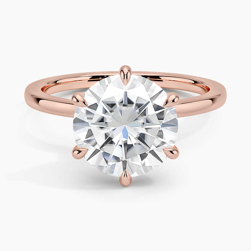 Moissanite Secret Halo Six-Prong Diamond Ring in 14K Rose Gold