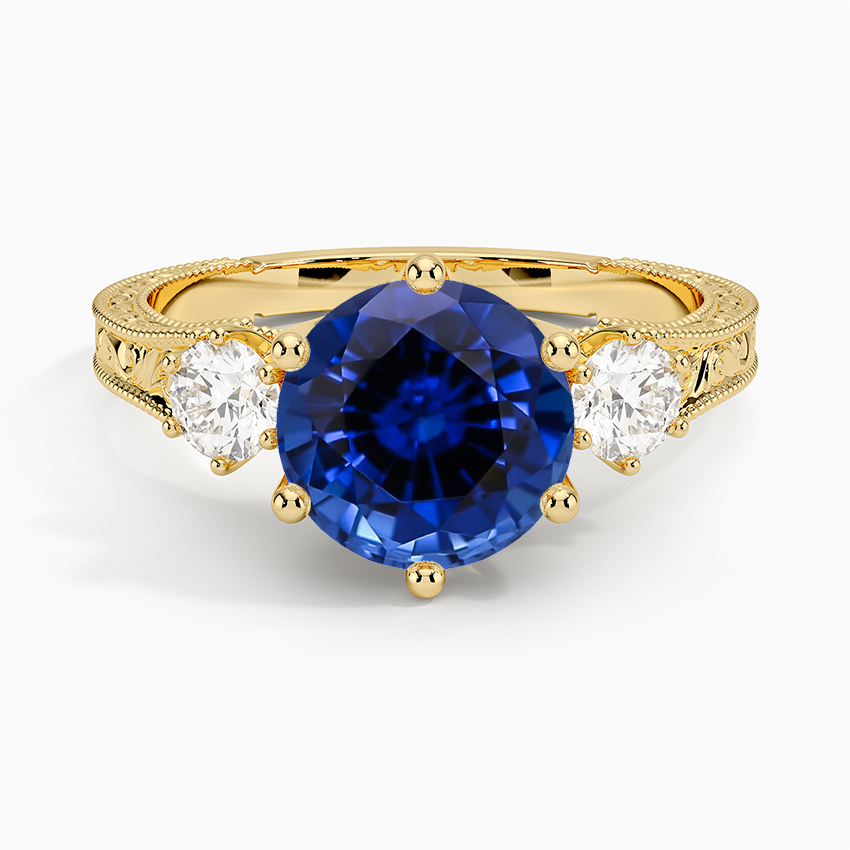 Lab Grown Sapphire Hudson Engraved Three Stone Diamond Ring (1/3 ct. tw.) in 18K Yellow Gold