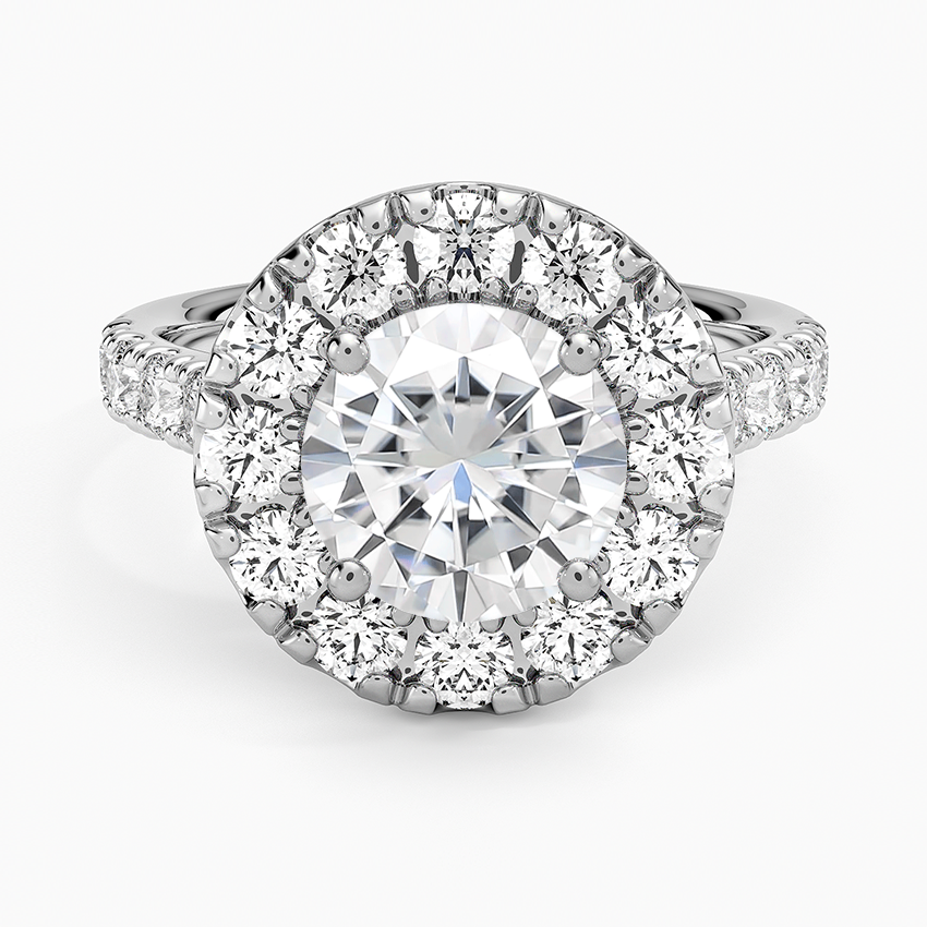 Moissanite Adele Halo Diamond Ring in 18K White Gold