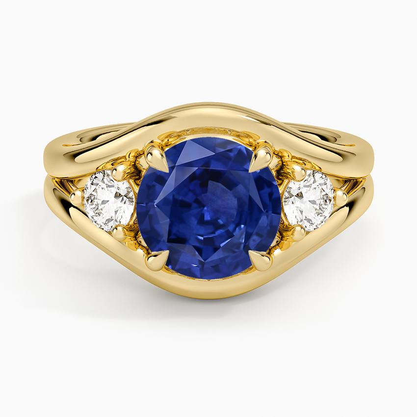 Sapphire Frame Three Stone Diamond Ring (1/3 ct. tw.) in 18K Yellow Gold
