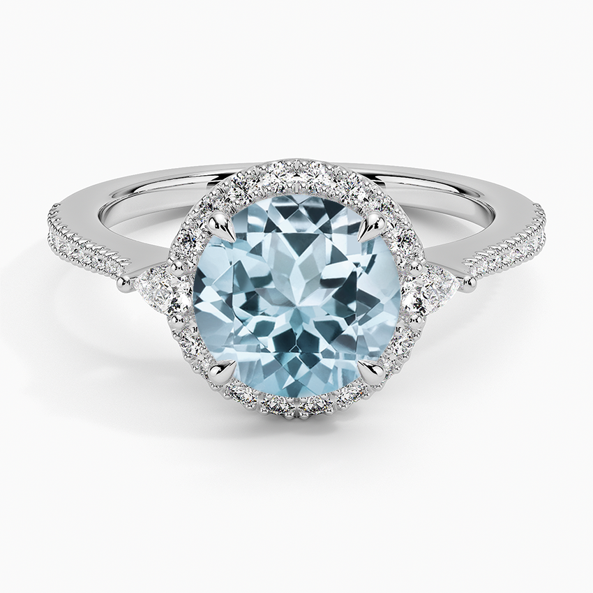 Aquamarine Luxe Aria Halo Diamond Ring (1/4 ct. tw.) in 18K White Gold