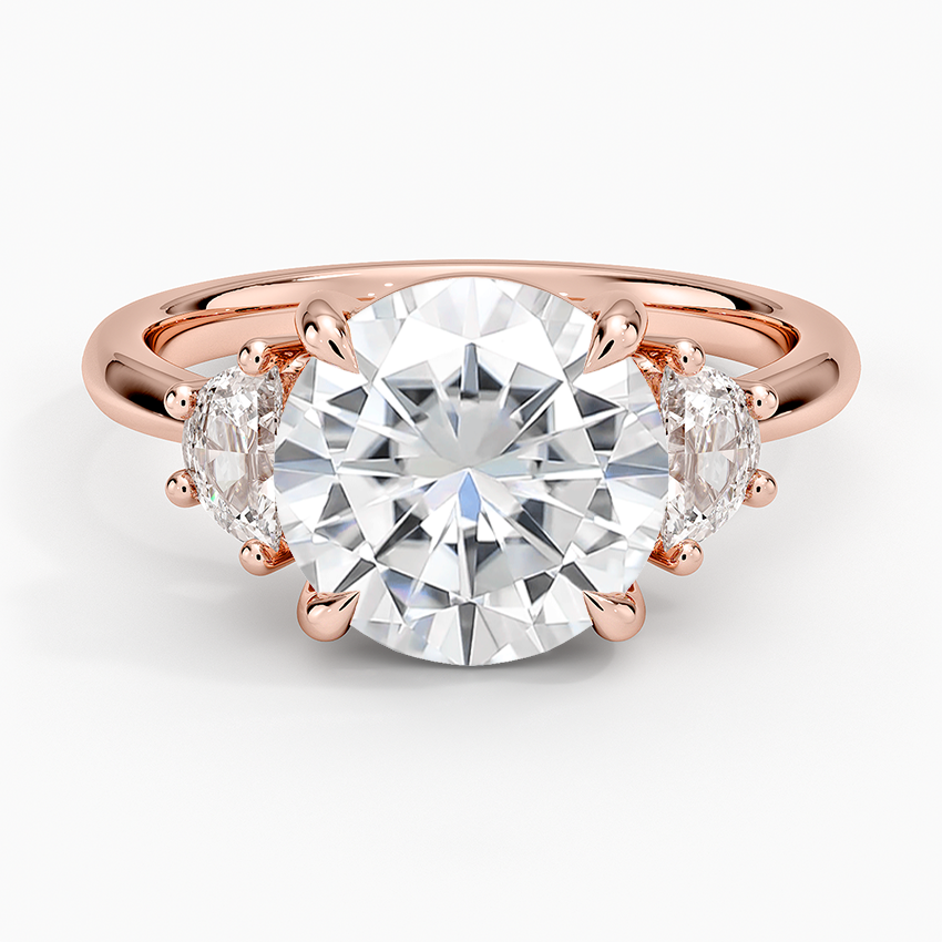 Moissanite Half Moon Three Stone Diamond Ring (1/4 ct. tw.) in 14K Rose Gold