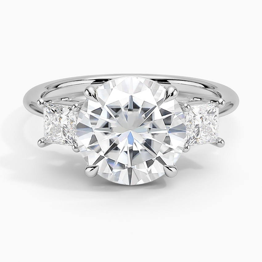 Moissanite Princess Cut Three Stone Diamond Ring in 14K White Gold
