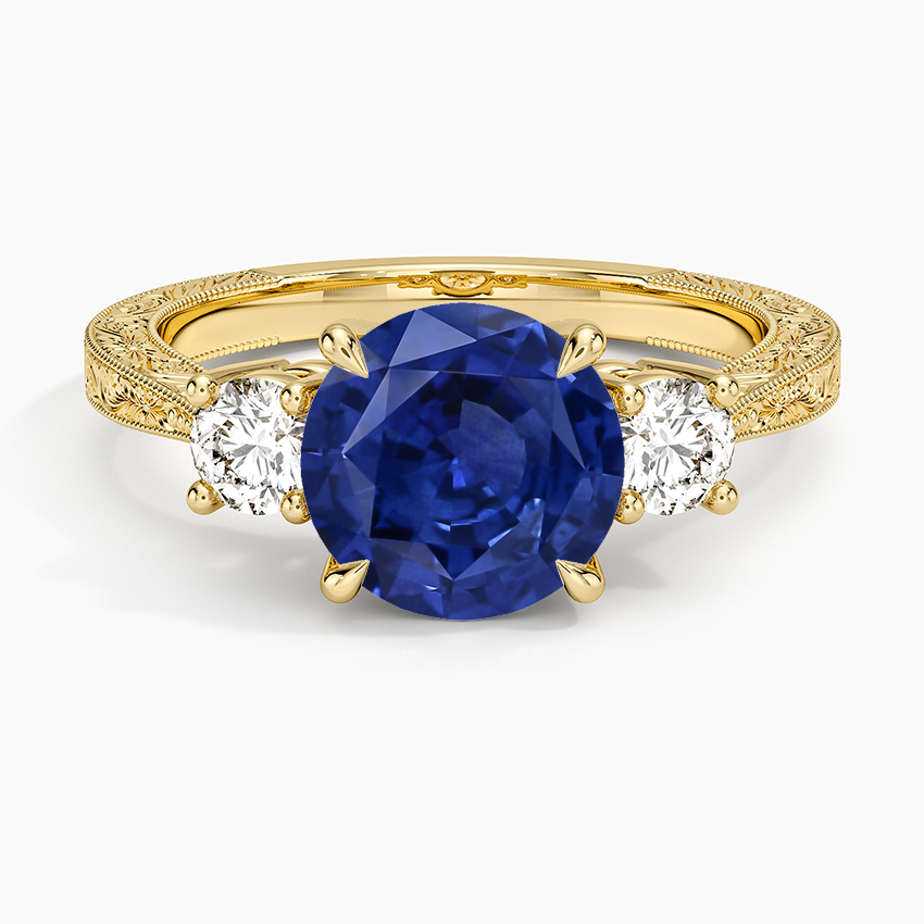 Sapphire Elsie Three Stone Engraved Diamond Ring (1/3 ct. tw.) in 14K Yellow Gold