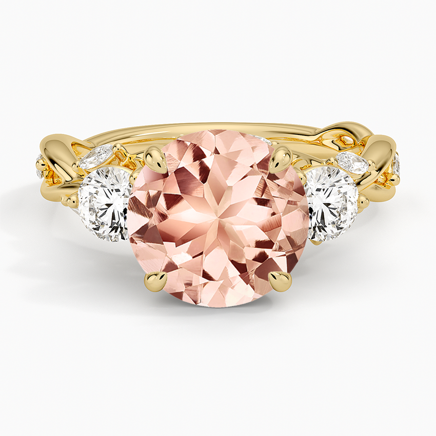 Morganite Secret Garden Three Stone Diamond Ring (3/4 ct. tw.) in 14K Yellow Gold
