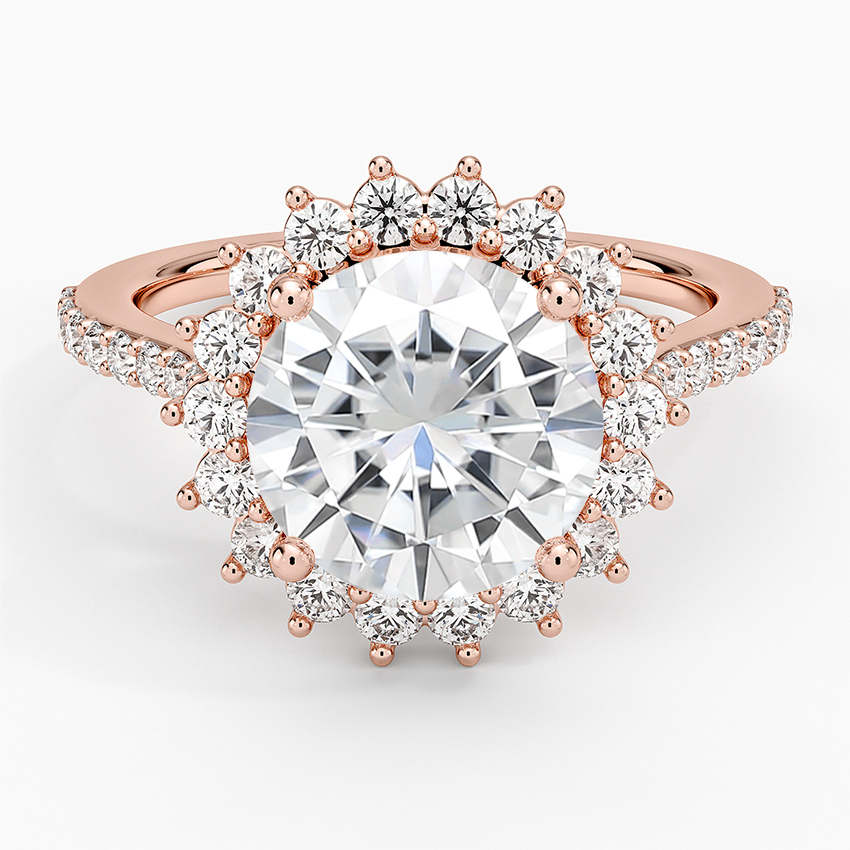 Moissanite Luxe Sunburst Halo Diamond Ring (1/2 ct. tw.) in 14K Rose Gold