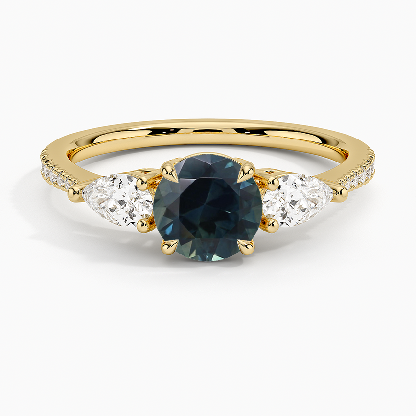 Sapphire Opera Accented Three Stone Diamond Ring in 18K Yellow Gold