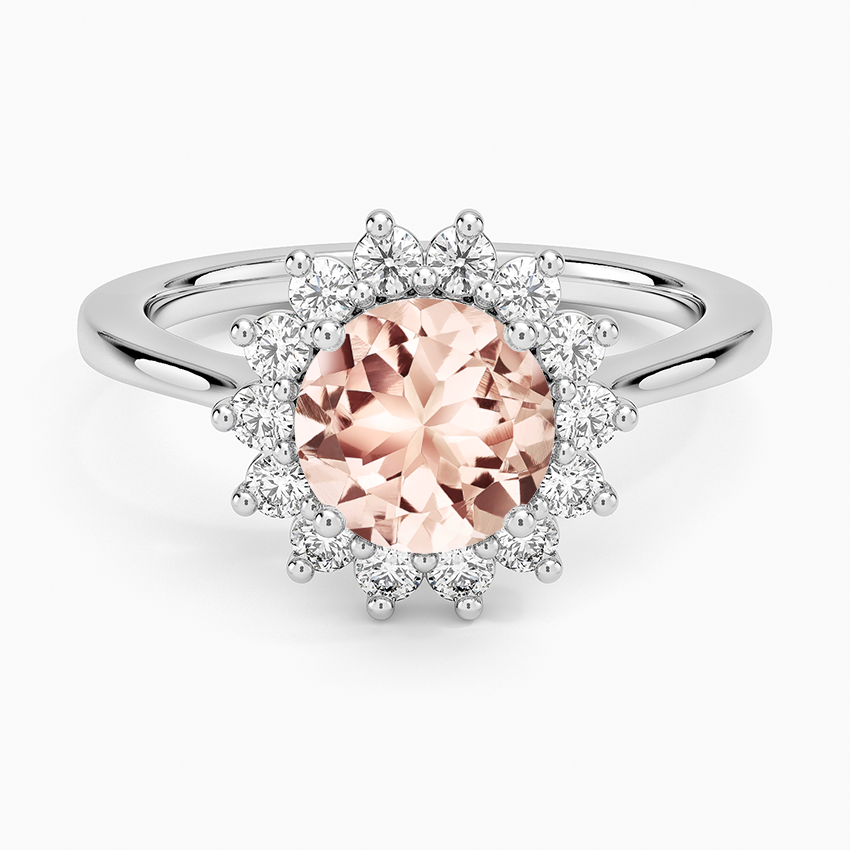 Morganite Sunburst Halo Diamond Ring (1/4 Ct. Tw.) in 14K White Gold