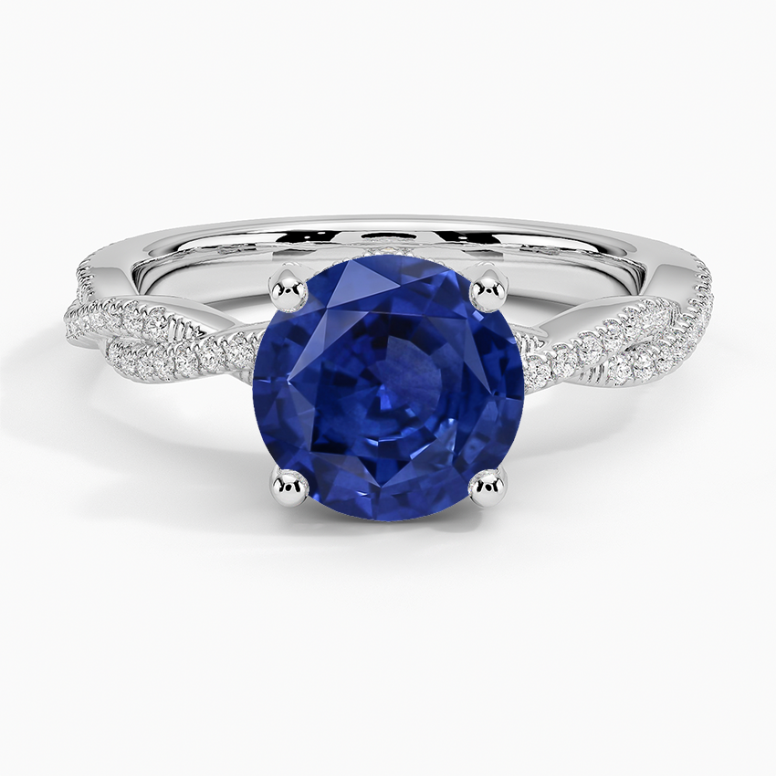 Sapphire Adorned Luxe Petite Twisted Vine Diamond Ring in 14K White Gold