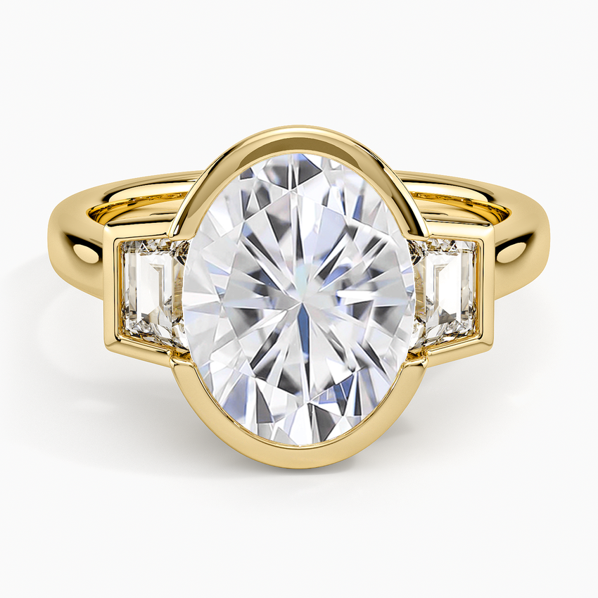 Moissanite Seamless Trapezoid Three Stone Diamond Ring (1/2 ct. tw.) in 14K Yellow Gold