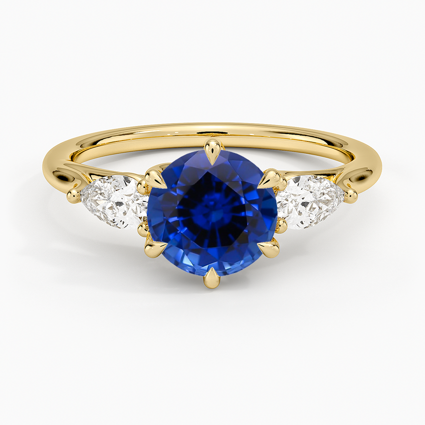 Sapphire Luxe Delilah Three Stone Pear Diamond Ring in 18K Yellow Gold