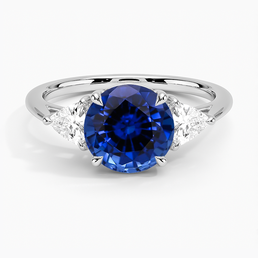 Lab Grown Sapphire Luxe Trillion Cut Three Stone Diamond Ring in 18K White Gold
