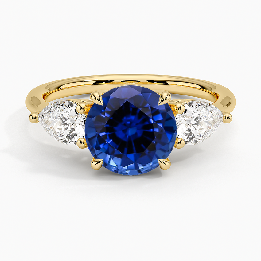 Lab Grown Sapphire Luxe Opera Three Stone Diamond Ring in 18K Yellow Gold