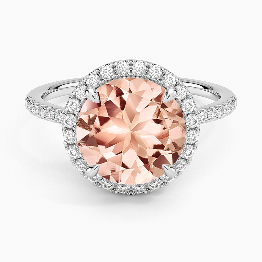 Morganite Cambria Halo Diamond Ring in 14K White Gold