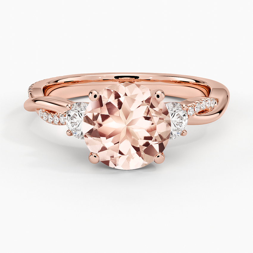 Morganite Petite Twisted Vine Three Stone Diamond Ring (2/5 ct. tw.) in 14K Rose Gold