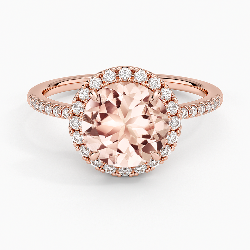 Morganite Cambria Halo Diamond Ring in 14K Rose Gold