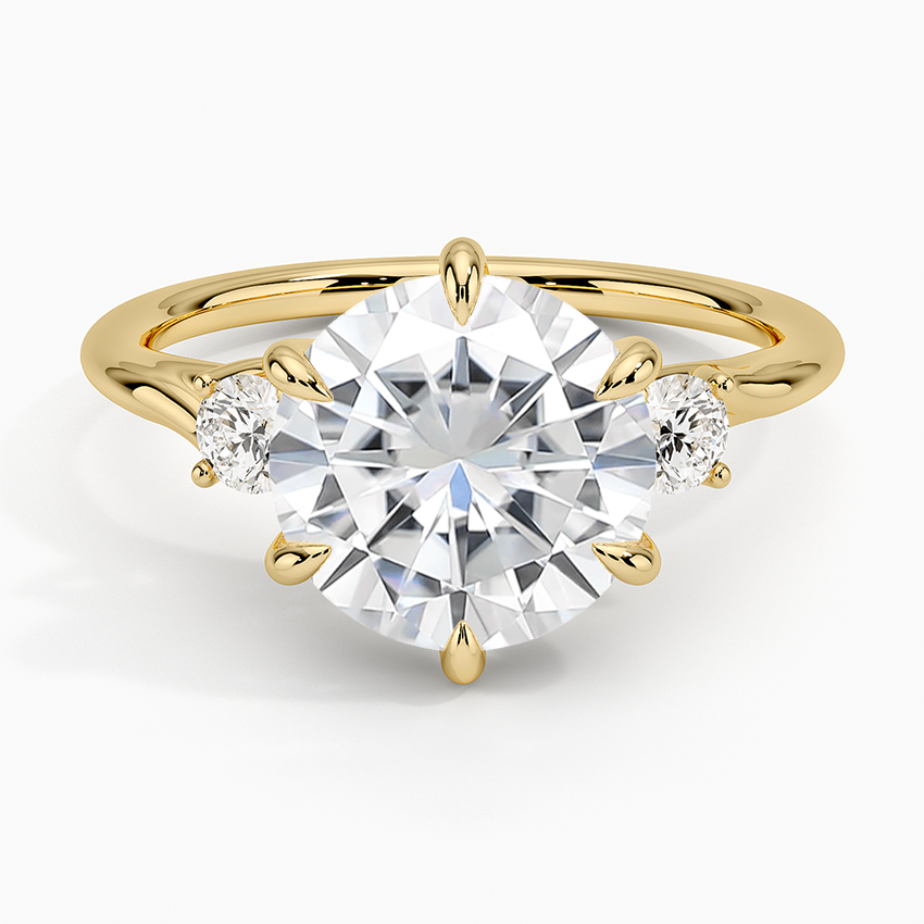 Moissanite Delilah Three Stone Diamond Ring in 14K Yellow Gold