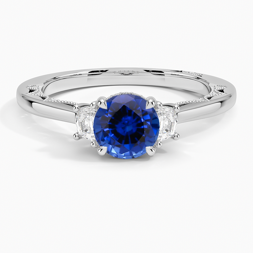 Sapphire Tacori Lunetta Crescent Three Stone Diamond Ring in 18K White Gold