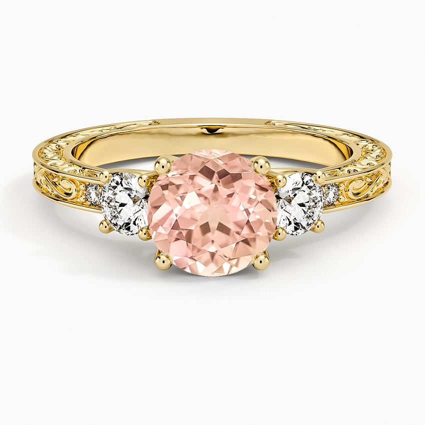 Lab Grown Sapphire Antique Scroll Engraved Three Stone Diamond Ring (1/3 ct. tw.) in 14K Yellow Gold