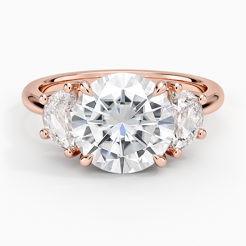 Moissanite Half Moon Three Stone Diamond Ring (1/2 ct. tw.) in 14K Rose Gold