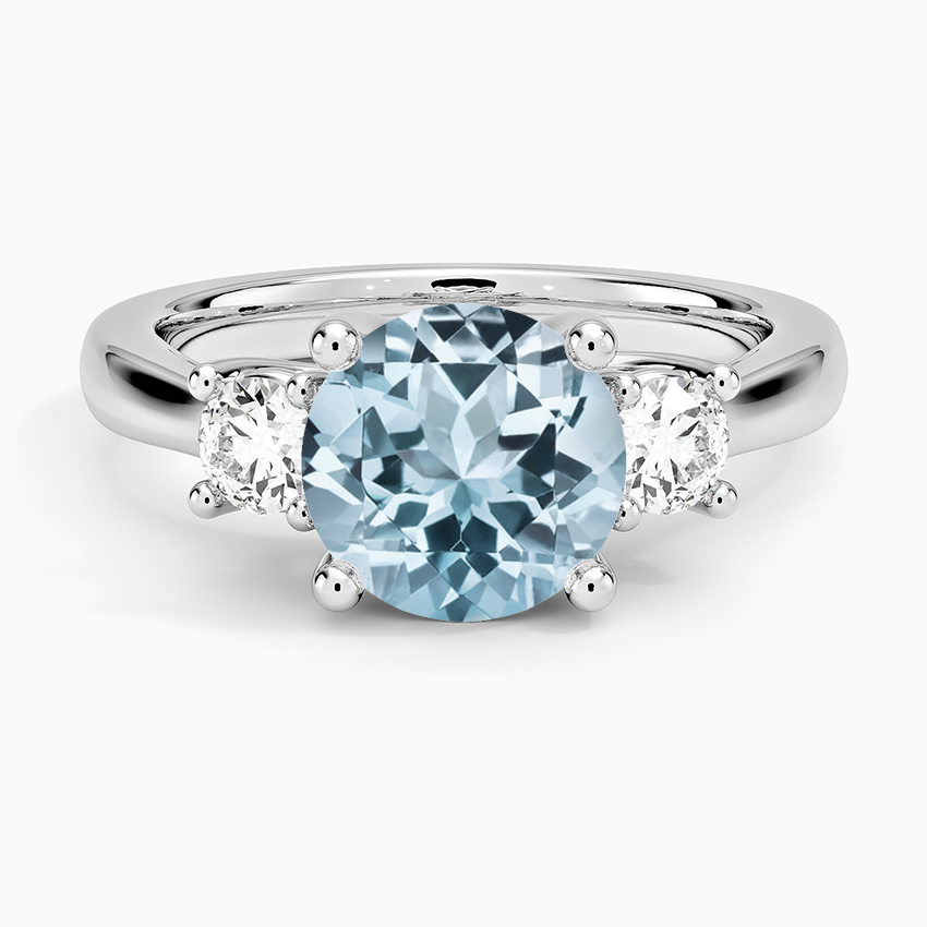 Aquamarine Petite Three Stone Trellis Diamond Ring (1/3 ct. tw.) in 14K White Gold