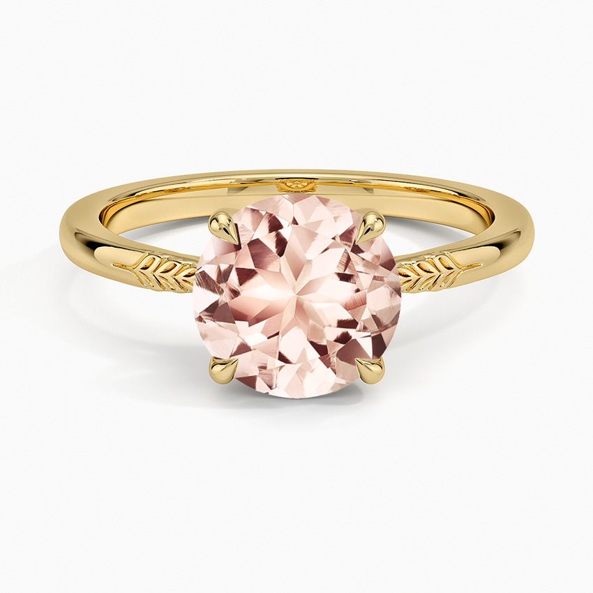 Morganite Laurel Engraved Ring in 18K Yellow Gold