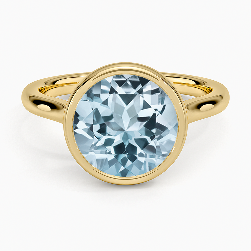Aquamarine Luna 2mm Bezel Ring in 18K Yellow Gold