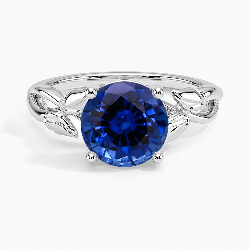 Lab Grown Sapphire Budding Willow Solitaire Ring in 18K White Gold
