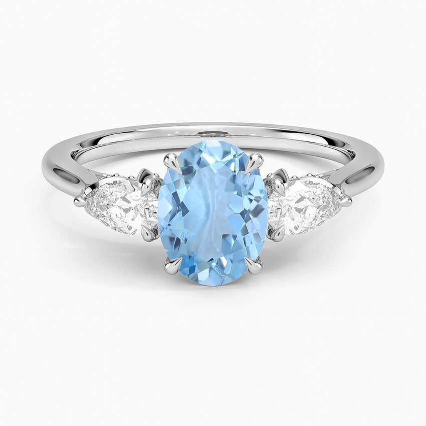 Aquamarine Petal Pear Three Stone Diamond Ring (1/2 Ct. Tw.) in 18K White Gold
