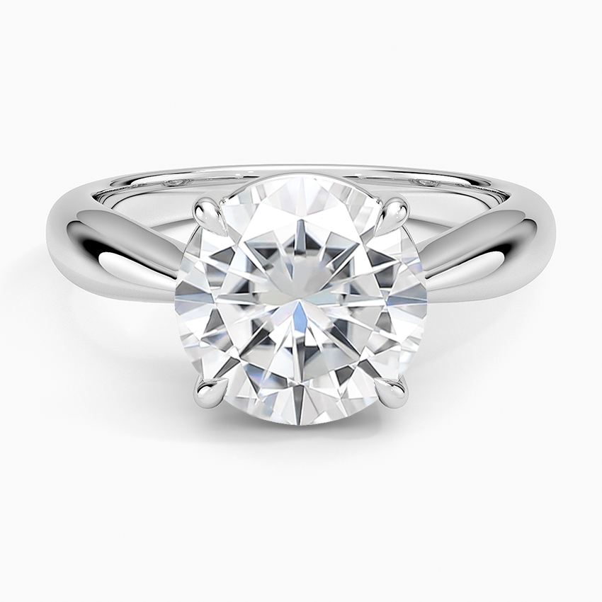 Moissanite Thea Tapered Solitaire Diamond Ring in 14K White Gold