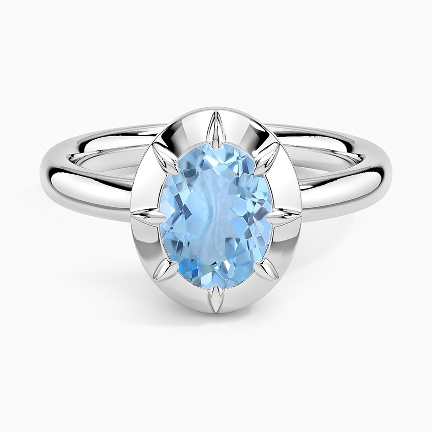 Aquamarine Harper Bezel Prong Solitaire Ring in 18K White Gold