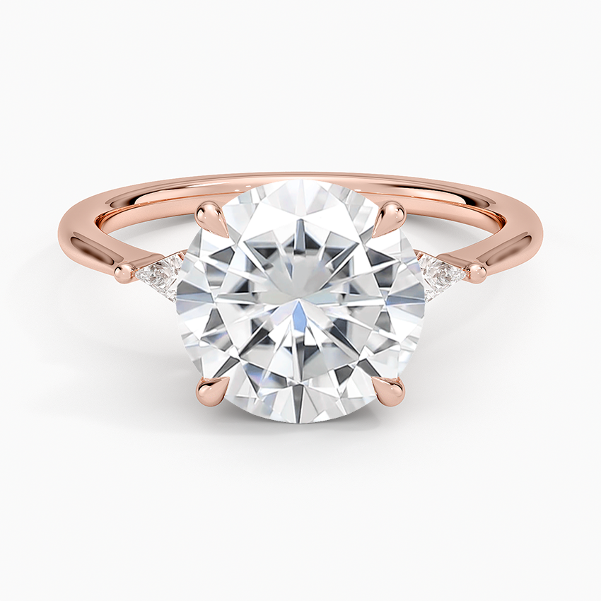 Moissanite Petite Cometa Three Stone Diamond Ring in 14K Rose Gold