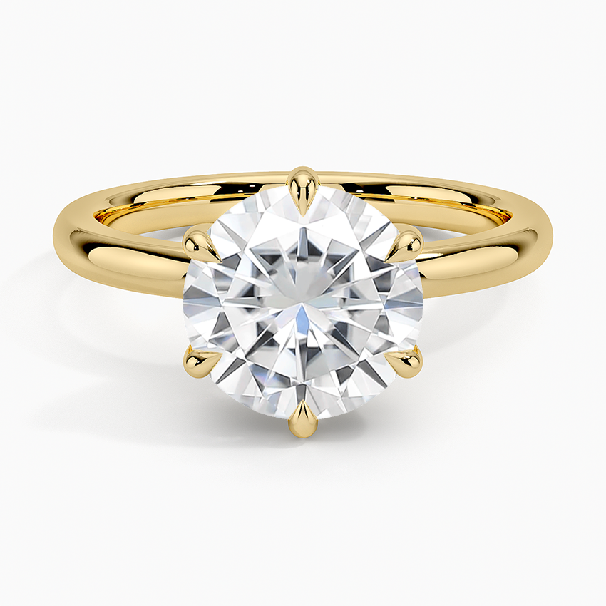 Moissanite Fairmined 2mm Six-Prong Solitaire Ring in 18K Yellow Gold