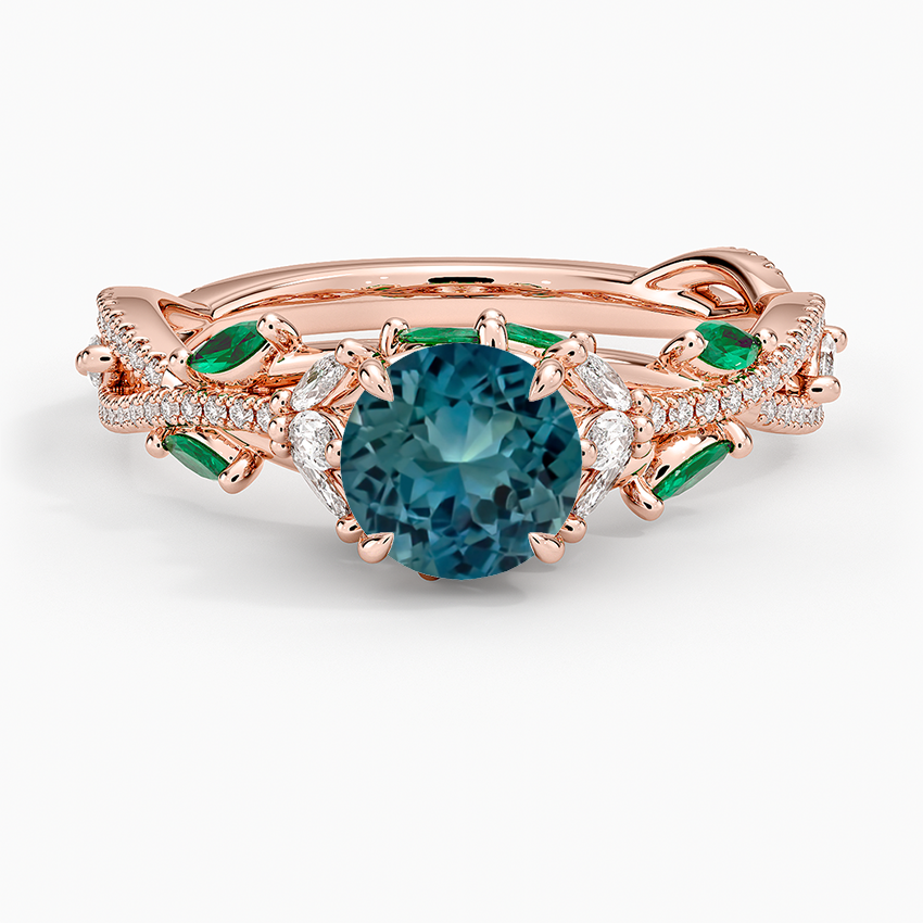 Sapphire Luxe Secret Garden Lab Emerald and Diamond Ring in 14K Rose Gold